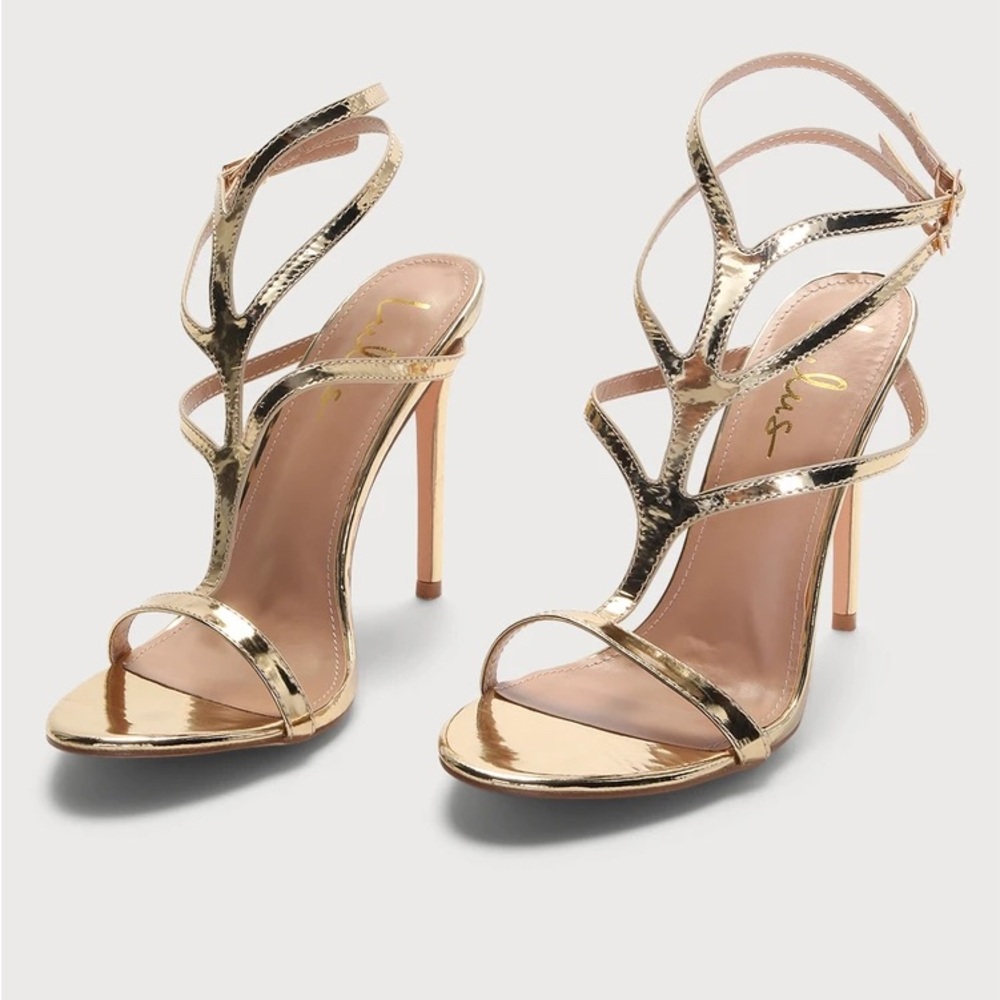 Lulu's Gold Stiletto Heels with Ankle Strap - Picture 2 of 6